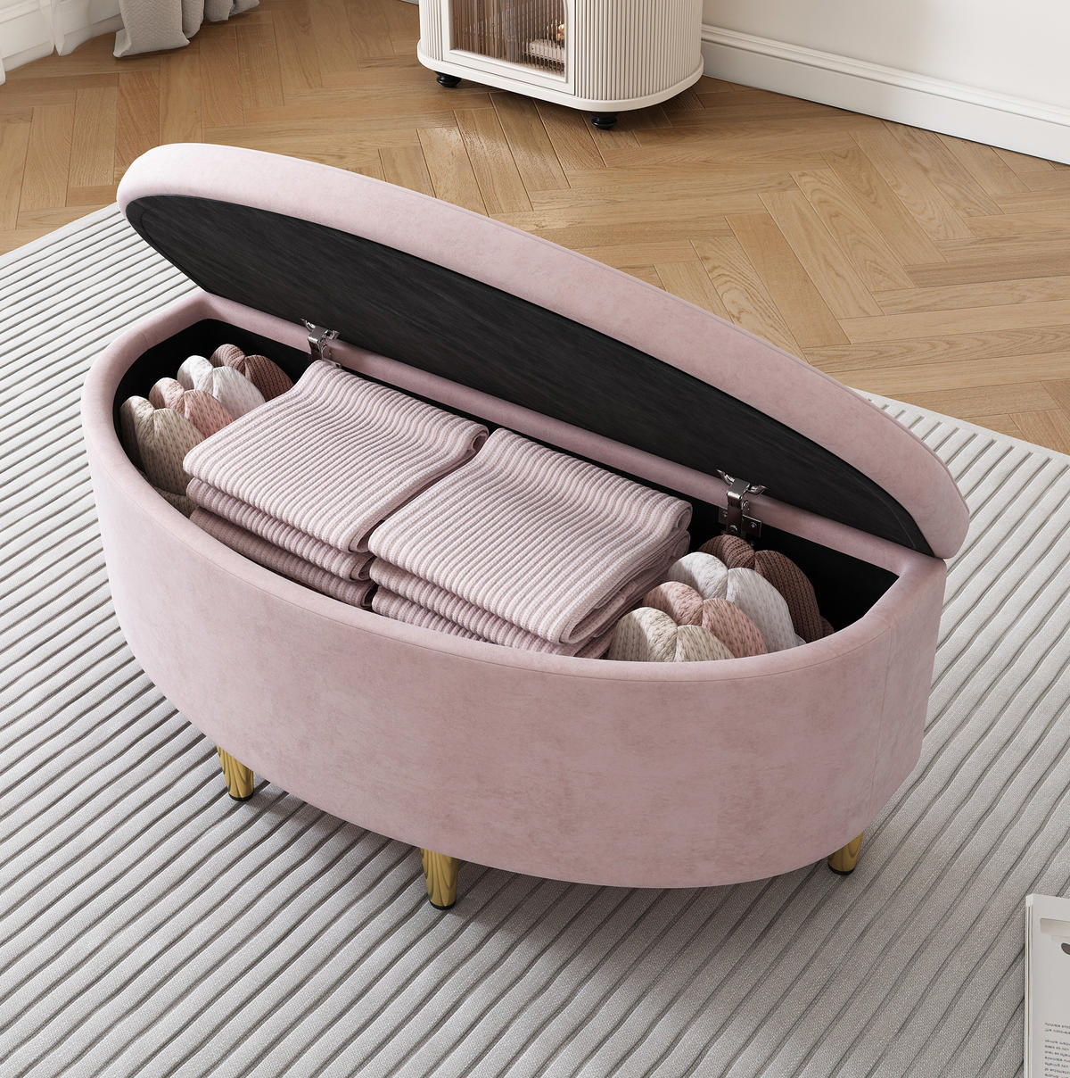 POLSTERBANK 90/40/42 cm mit Stauraum und Samtbezug, Rosa - Rosa, Textil - Redom