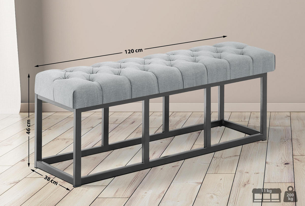 SITZBANK 120/38 cm Stoff Grau - Schwarz/Grau, Textil/Metall (120/46/38cm) - CLP