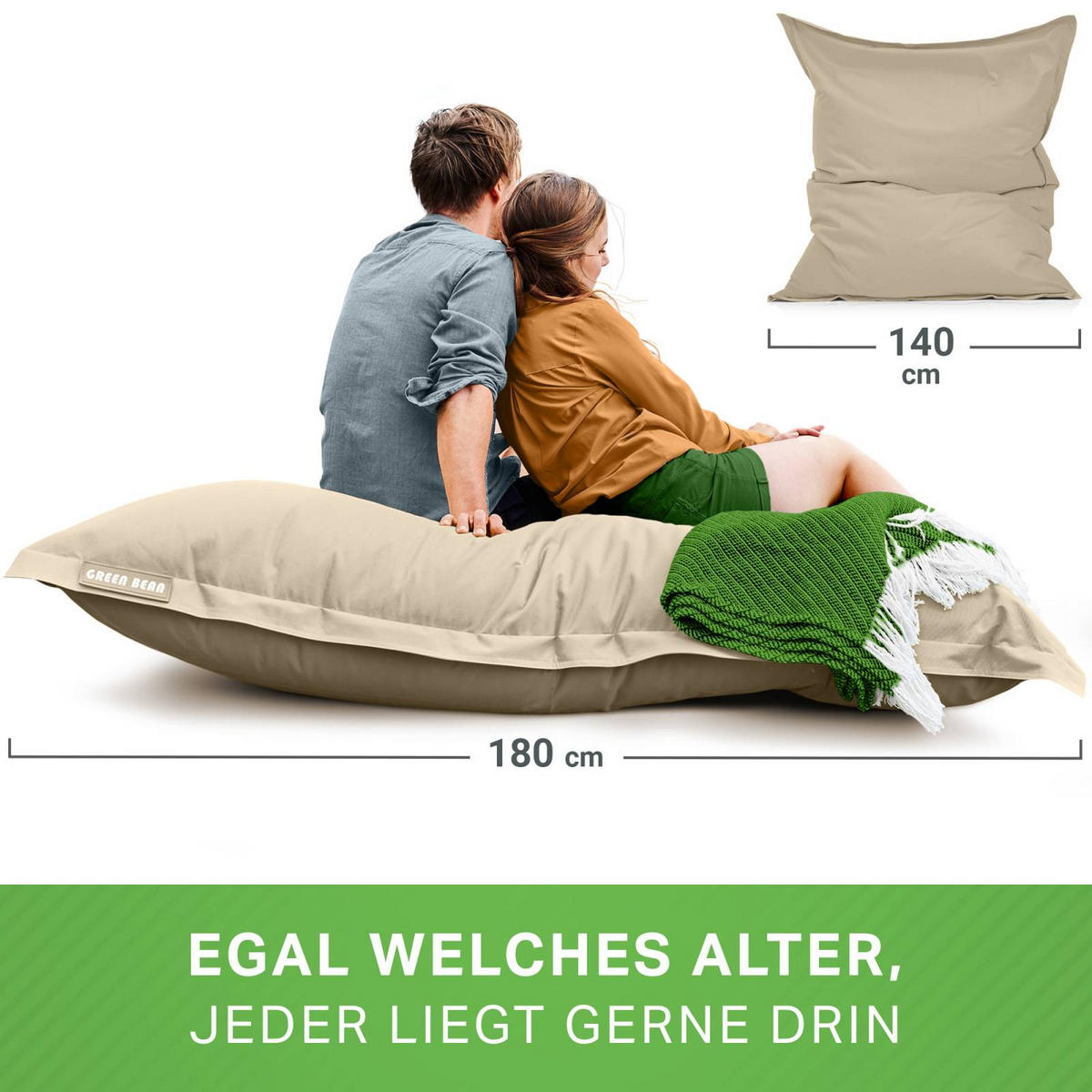 RIESEN-SITZSACK "Square" 120x160cm 270 L - Beige, Textil (120/25/160cm) - Green Bean