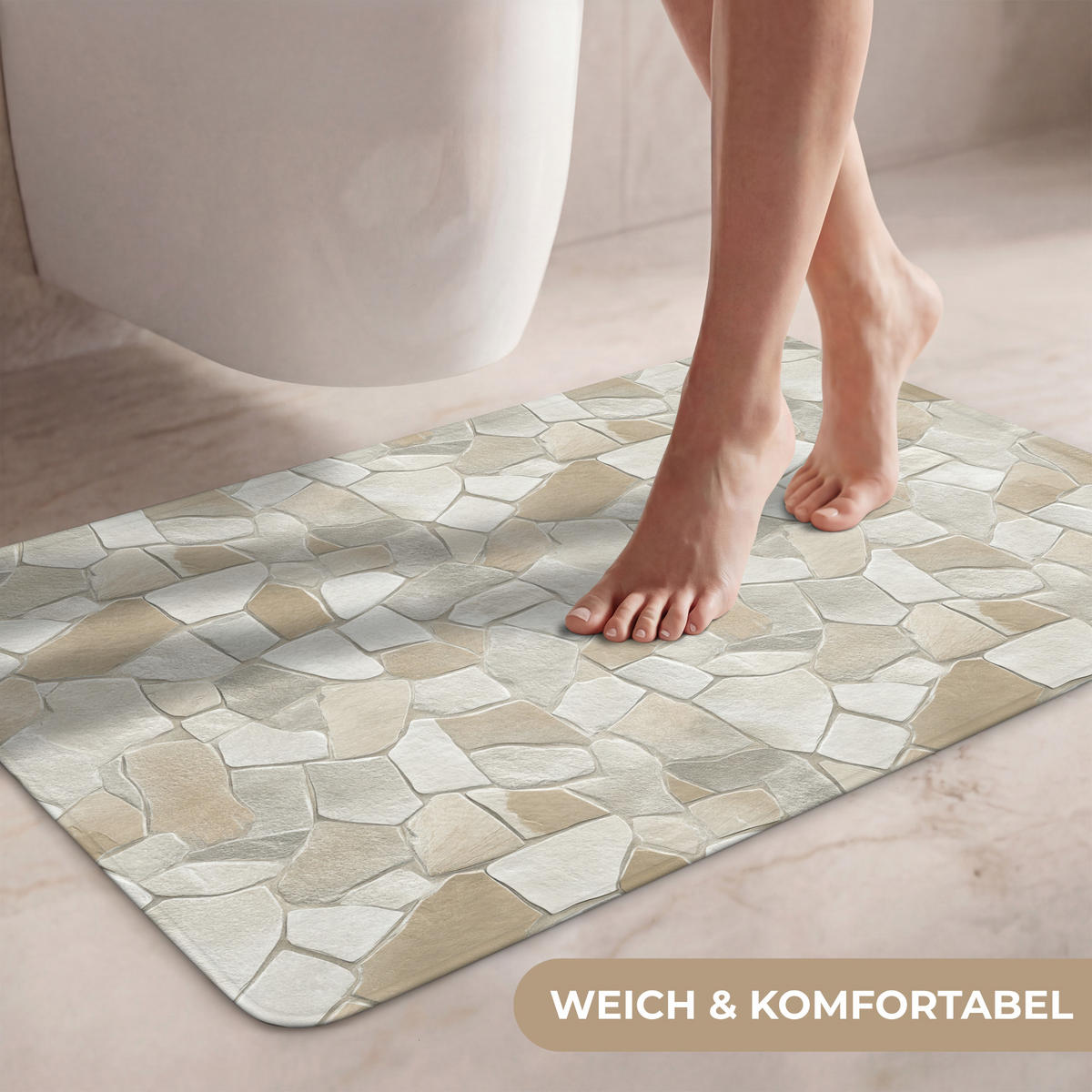 WC-VORLEGER Mosaik - Steine - Beige Toilettenteppich 80x50 cm - Beige, Kunststoff/Textil (80/1cm) - OnlyWow