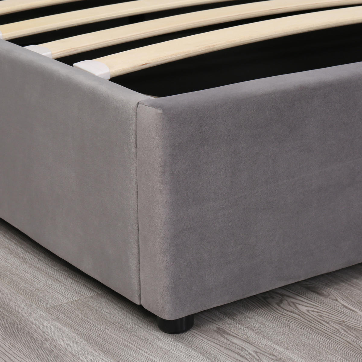 POLSTERBETT 180/200 cm Grau aus Samt mit Bettkasten - Grau, Textil (180/200cm) - OKMYHOME