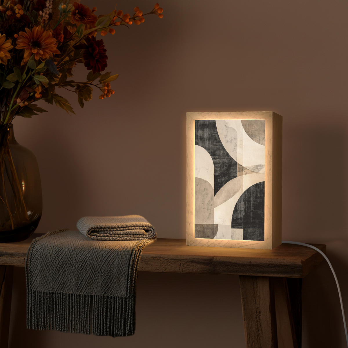NÁSTĚNNÁ LAMPA Abstraktní - Tvary - Moderní - Béžová 20x30 cm - šedá, kompozitní dřevo (20/30/8cm) - OnlyWow