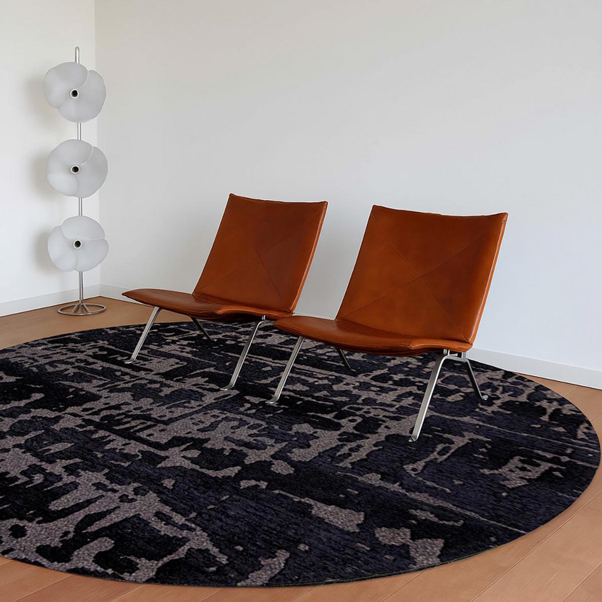 TEPPICH Black Water Structures Baobab 240/240 cm - Schwarz, Kunststoff/Textil (240/240cm) - Louis De Poortere