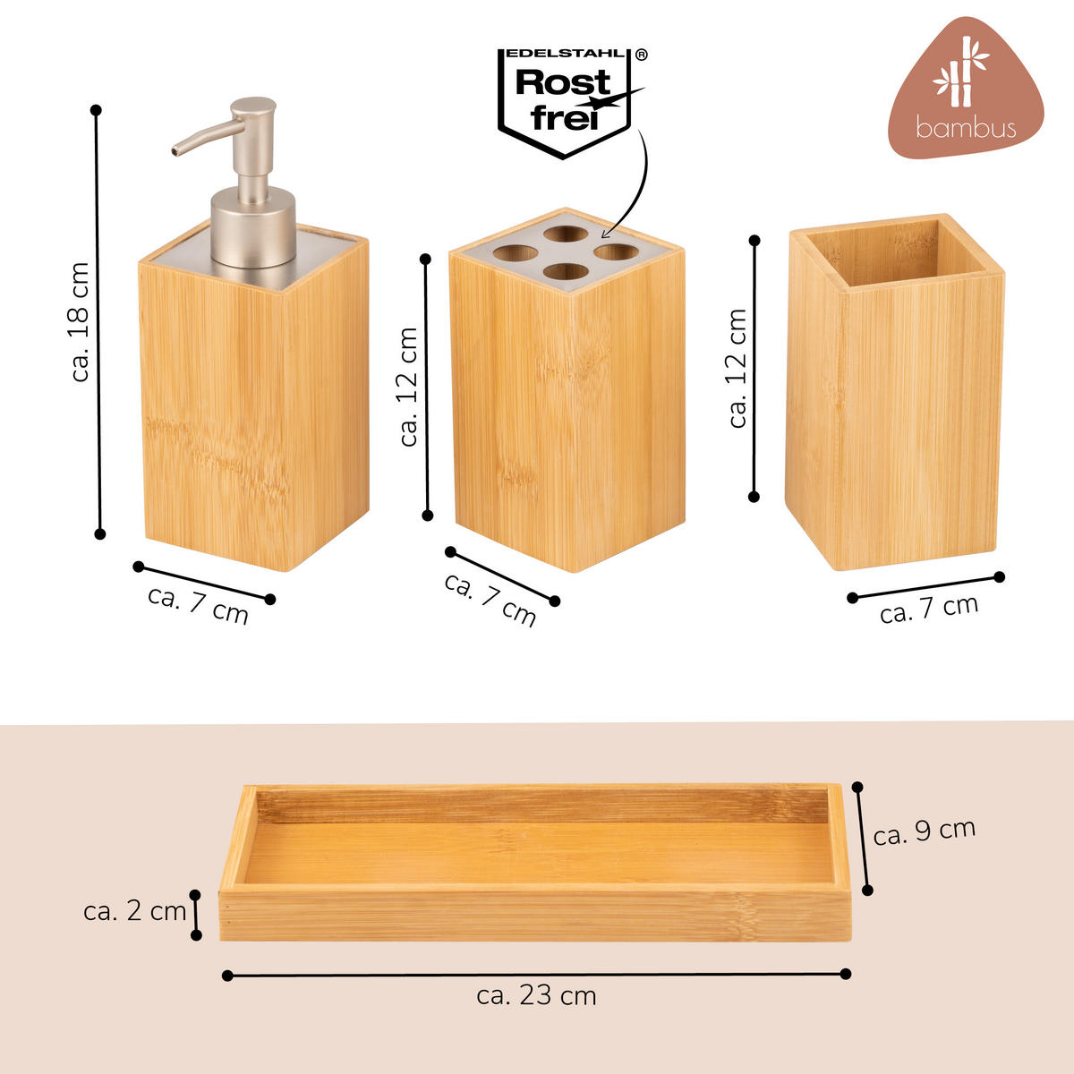 BADEZIMMER 4er-Set, Bambus - Braun, Holz (7/18/8cm) - bremermann