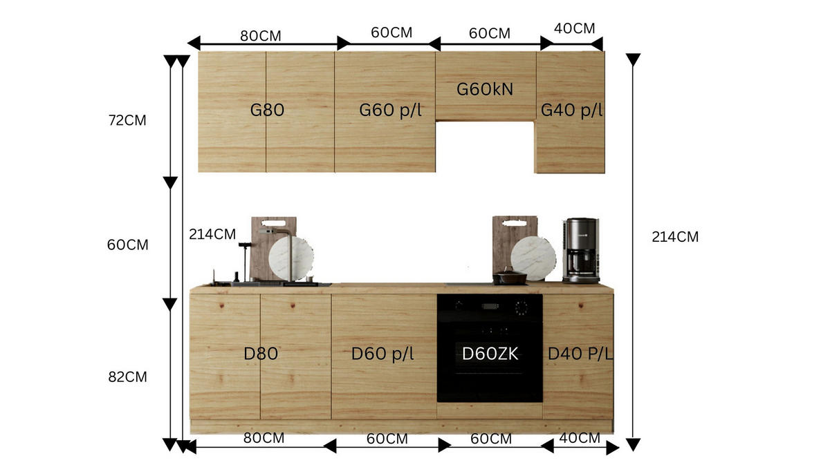 KÜCHENZEILE – Küchenblock 240 cm VELORA – KU-S44 – Eiche Artisan - Eiche Artisan, Holzwerkstoff (240/214/58cm) - hi-markt