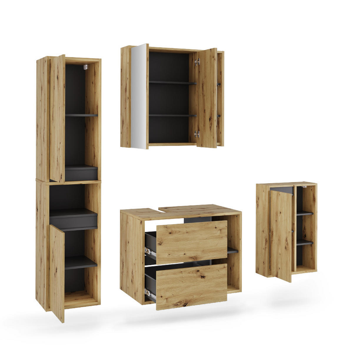 KOUPELNOVÁ SESTAVA NÁBYTKU Viola Artisan/šedá - šedá/světle šedá, kompozitní dřevo (80/60/46cm) - Vicco