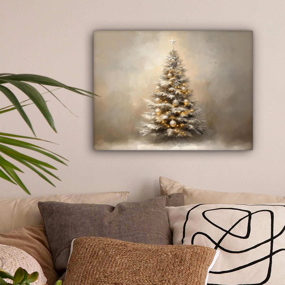 LEINWANDBILD Weihnachten - Weihnachtsbaum - Schnee - Kunst 40x30 cm - Champagner, Textil (40/30cm) - MuchoWow