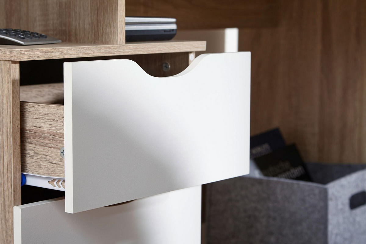 SCHREIBTISCH – Sonoma Weiß, 120x76x53 cm, 3 Schubladen, stilvoll - Beige, Holz (53/120/76cm) - KADIMA DESIGN