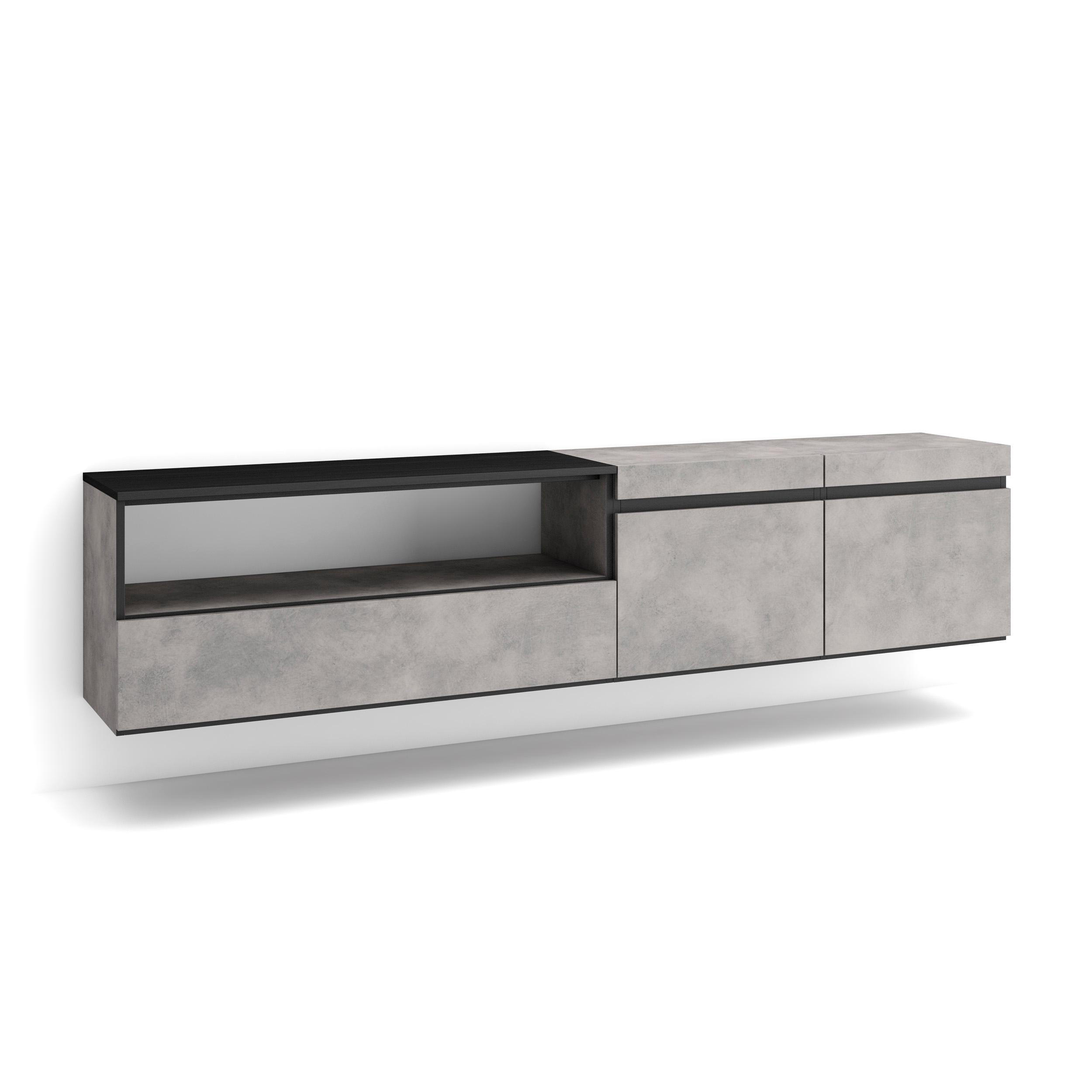 LOWBOARD Hängend, zementgrau, 200/35/45cm - Hellgrau/Grau, Holzwerkstoff (200/45/35cm) - Skraut Home