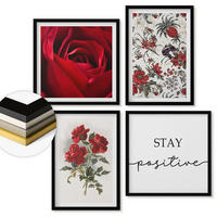 WANDBILDER 4er-Set - 50x50 cm & 40x60 cm Schwarzer Rahmen - Inschrift mit roten Rosen - Schwarz, Kunststoff (50/50cm) - ArtPrintCave