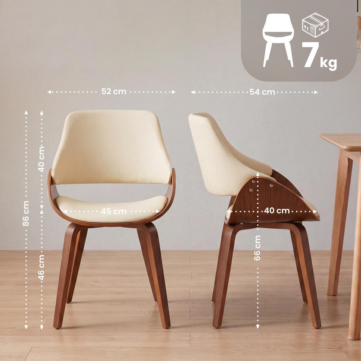 ESSZIMMERSTUHL Vangale 86x52x54 cm walnuss/creme - Nussbaumfarben, Holz (52/86/54cm) - furnicato