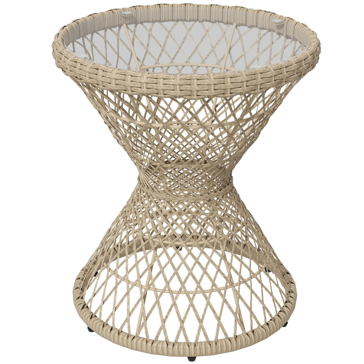 BEISTELLTISCH DE-06698 Boho-Design, Glasplatte, PE-Rattan Natur - Braun, Kunststoff/Metall (45/45/52cm) - ComfortXL