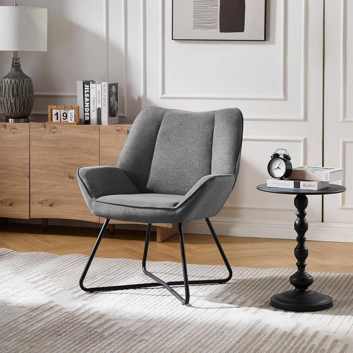 RELAXSESSEL mit Metallrahmen, Leinen, Dunkelgrau - Dunkelgrau/Schwarz, Keramik/Textil (71/85/70cm) - Woltu