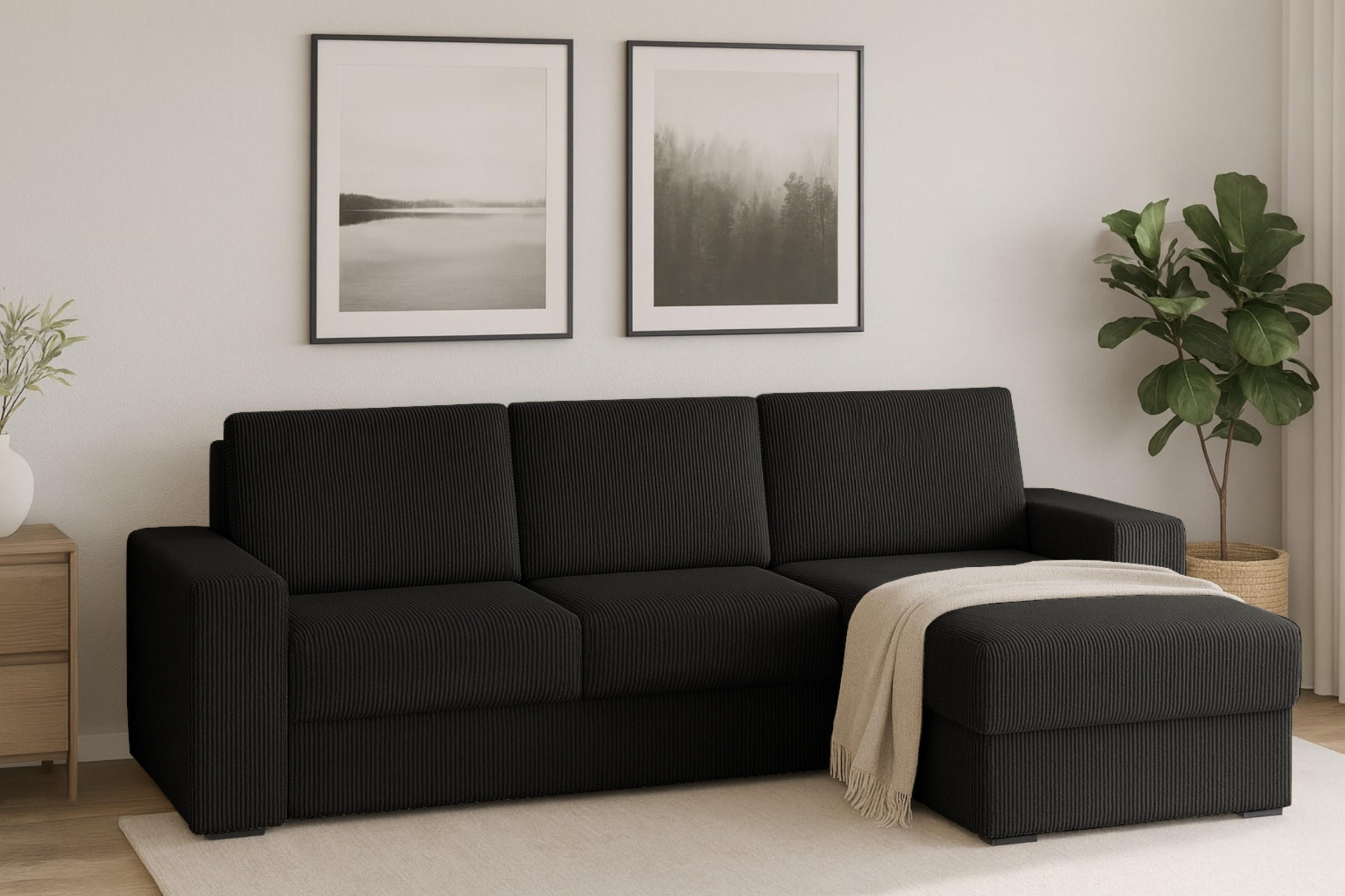 ECKSOFA TOCO L 240x145 cm in Cord Schwarz rechts - Schwarz, Holz/Holzwerkstoff (240/145cm) - Deine Möbel 24