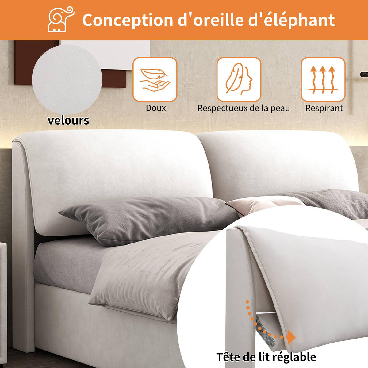 POLSTERBETT 140x190 Velours Hydraulik 3 Schubladen Beige - Beige, Holzwerkstoff - FLIEKS