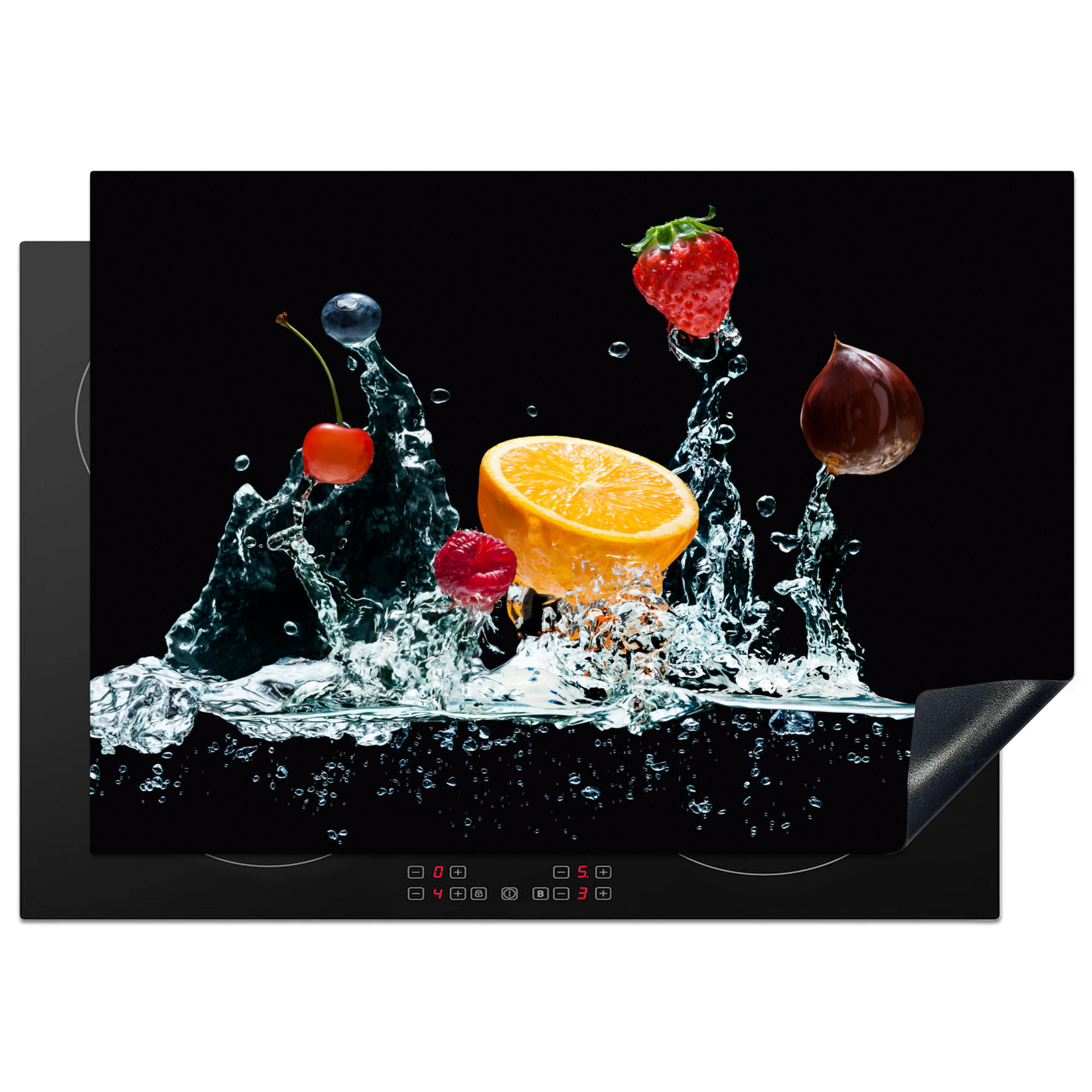 HERDABDECKPLATTE Wasser - Obst - Orange - Erdbeere - Kirsche - Schwarz 75x52 cm - Orange, Kunststoff (75/0.2/52cm) - MuchoWow