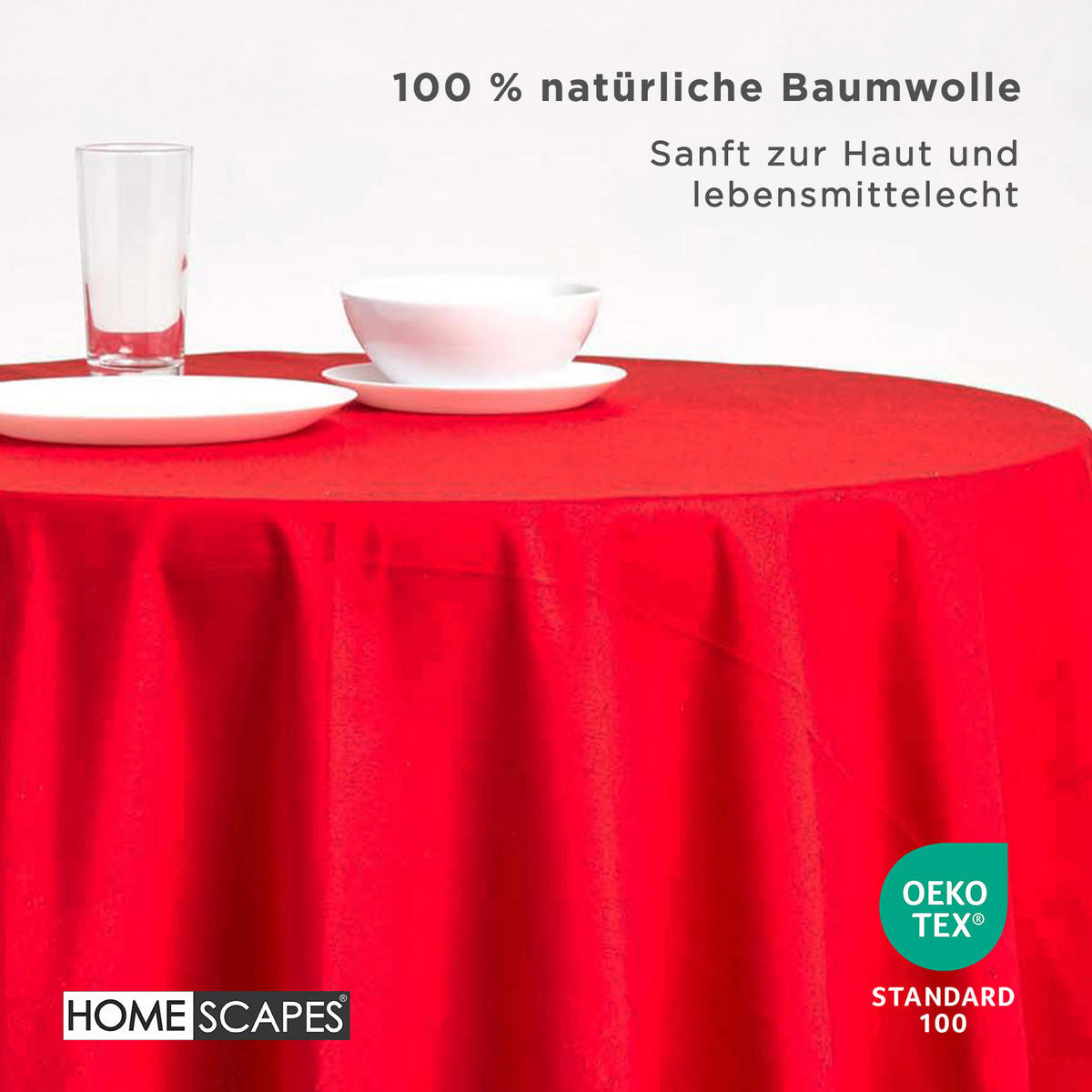 TISCHDECKE rot rund 178 cm, 100% Baumwolle - Rot, Textil (178/178cm) - Homescapes