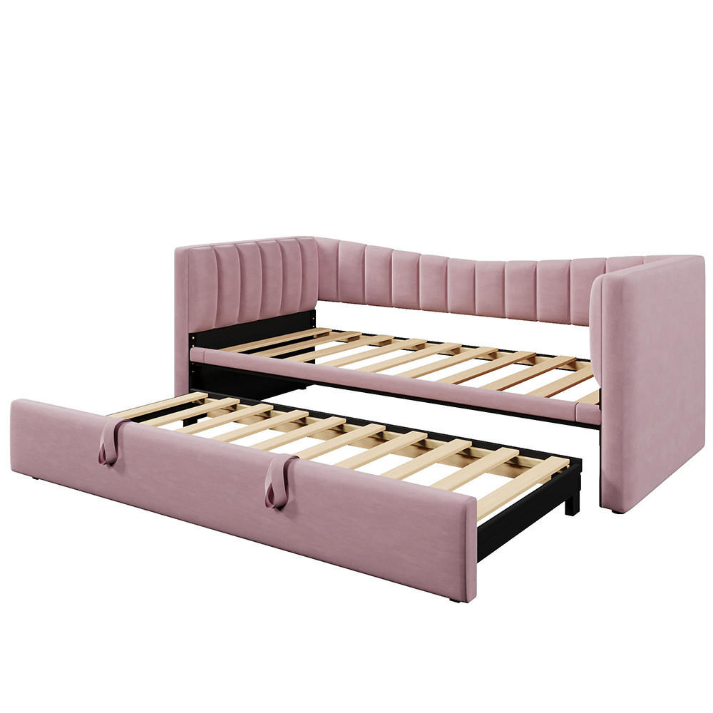 EINZELBETT 90 x 200cm mit Ziehbett(Ohne Matratze),Rosa - Pink, Holz/Textil (90/200cm) - KOMHTOM