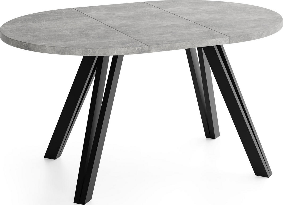 ESSTISCH Ravero runder ausziehbarer, Beton grau 100-140/100/77 cm - Hellgrau/Schwarz, Holz/Holzwerkstoff (100/100/77cm) - WFL GROUP