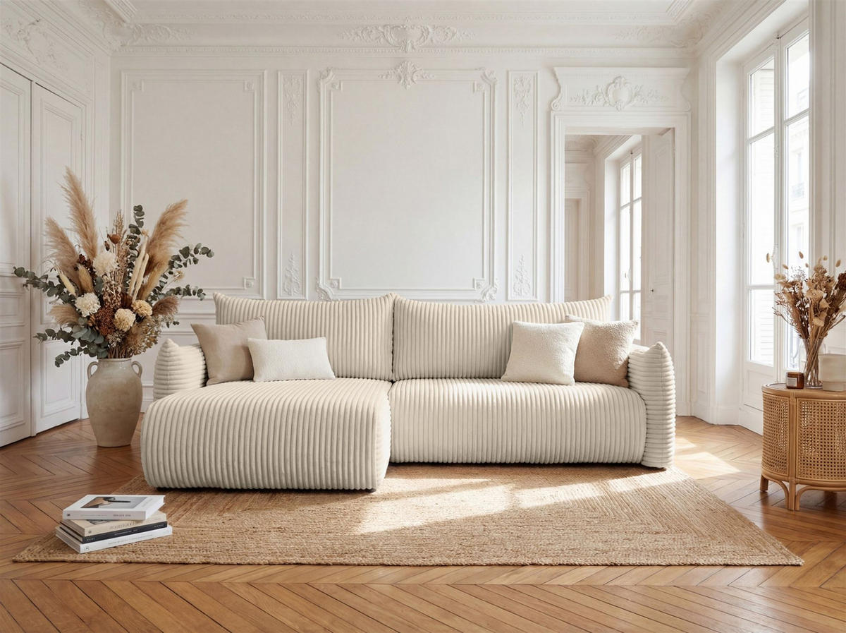 ECKSOFA Mailand Mit Schlaffunktion - Ecru, Holzwerkstoff/Textil (154/260cm) - Fun Möbel
