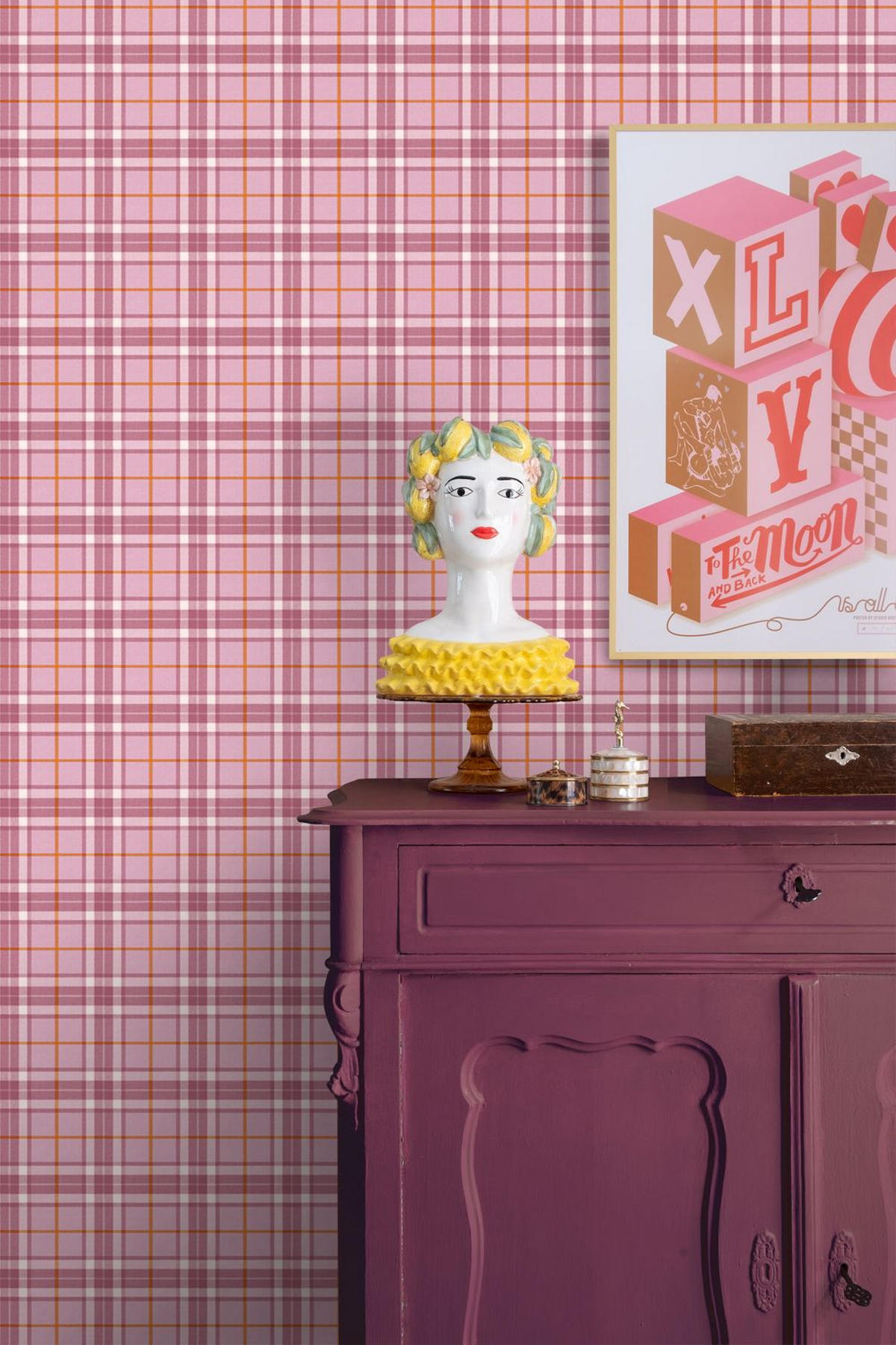 TAPETE Karomuster 50 x 900 cm - Lila, Papier (50/0.1cm) - ESTAhome