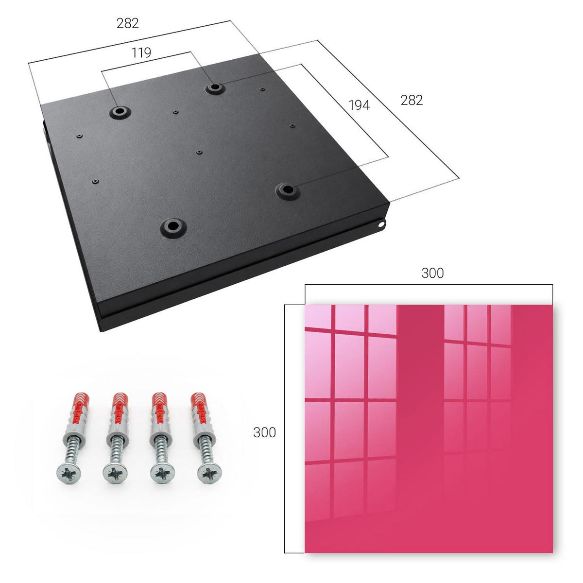 SCHLÜSSELBOX Schwarz 30x30 cm- Türöffnung nach rechts - Energierosa - Pink, Metall (30/30/5cm) - TULUP