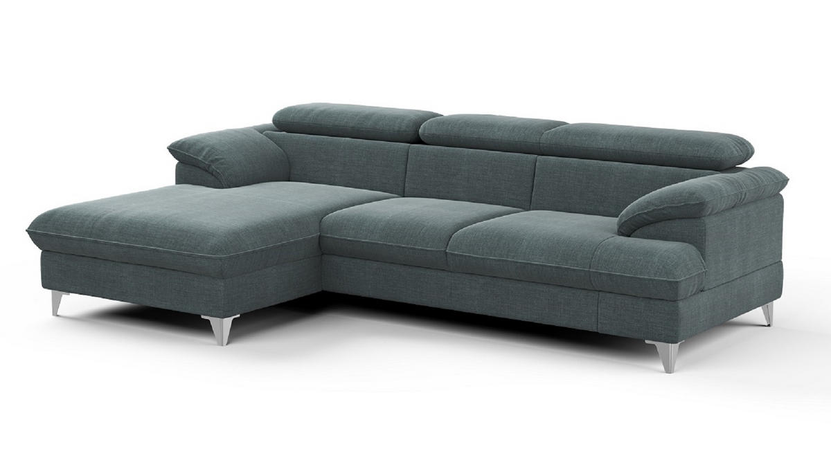 ECKSOFA mit Schlaffunktion und Bettkasten, verstellbare Kopfstützen - Chromfarben/Anthrazit, Textil/Metall (254/167cm) - Cotta