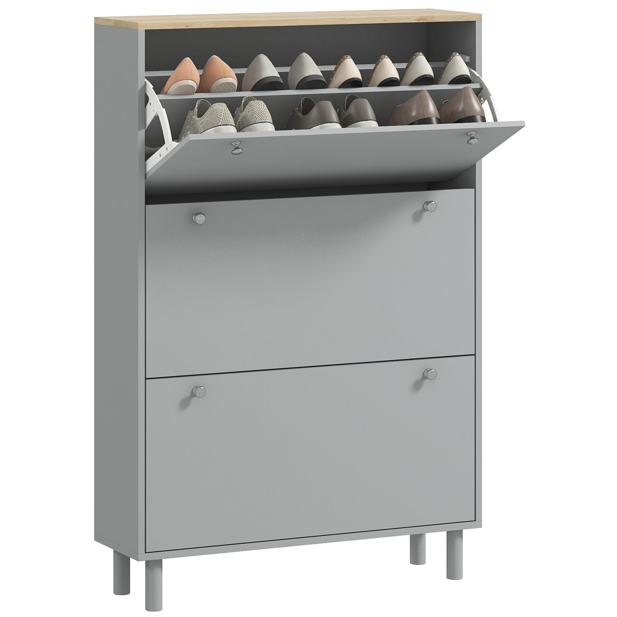 SCHUHSCHRANK DE-15033 3 Klapptüren für bis zu 24 Paar Schuhe Grau - Grau, Holzwerkstoff (80/121/23.5cm) - ComfortXL