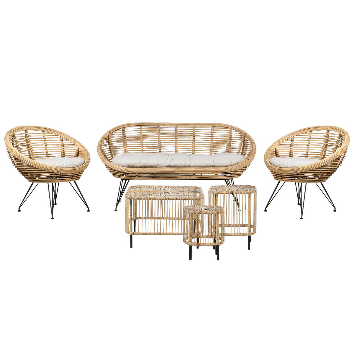 4-SITZER LOUNGE SET Rattan Natürlich Maratea/Cesenatico - Naturfarben, Naturmaterialien - Beliani