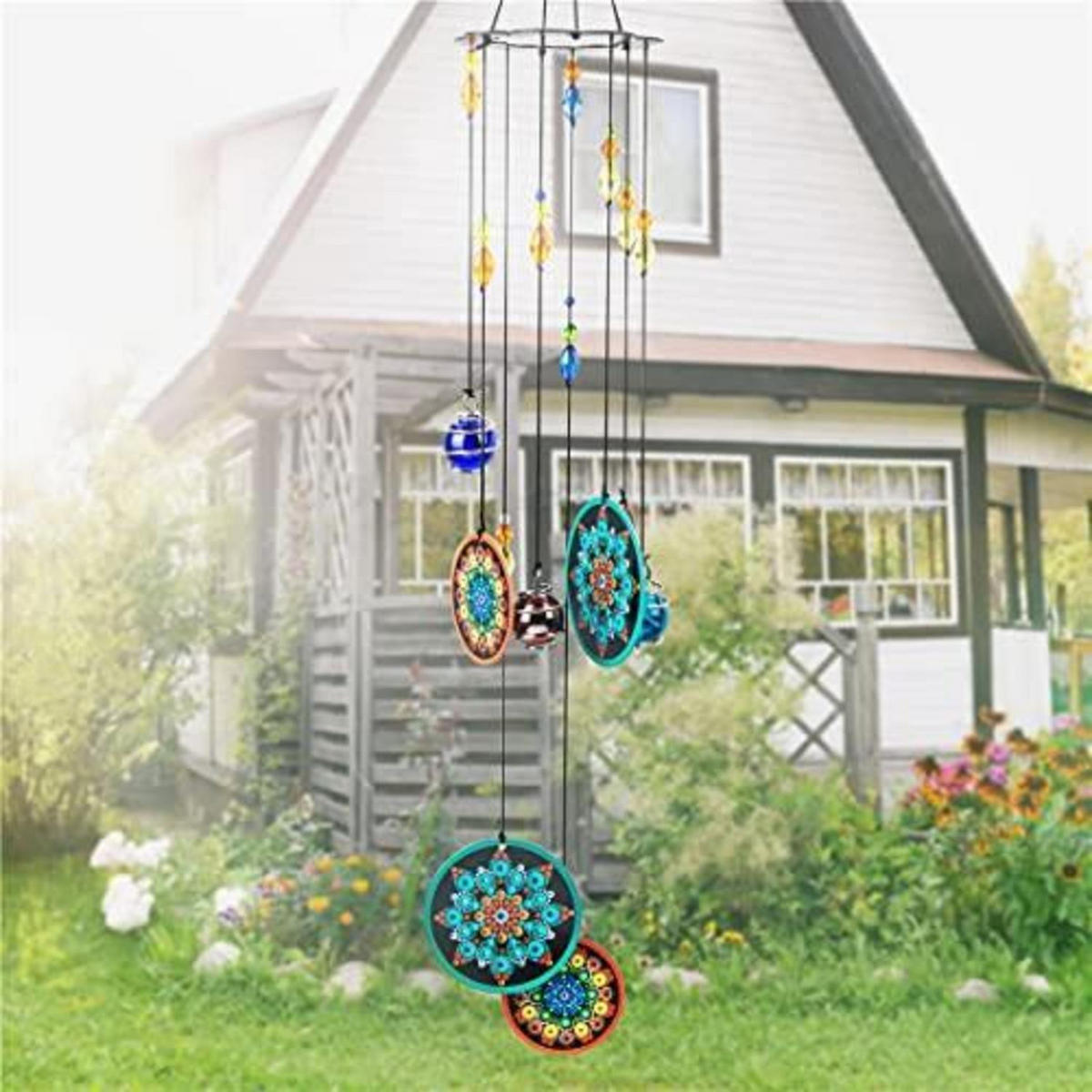 WINDSPIEL Mandala mit Chakra-Kristallperlen 61 cm - Multicolor, Metall (59.7/9.4/9.4cm)
