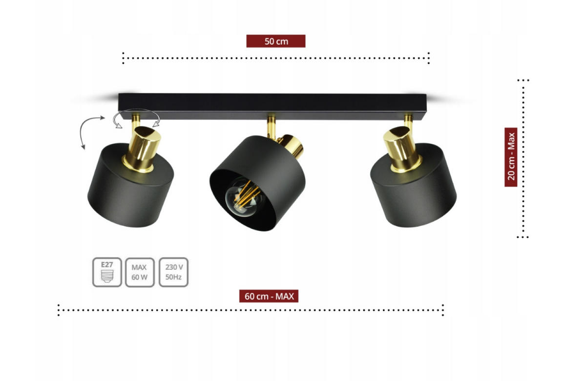 DECKENLEUCHTE BLACKSPOT - Goldfarben/Schwarz, Metall (12/60/20cm) - kiki design