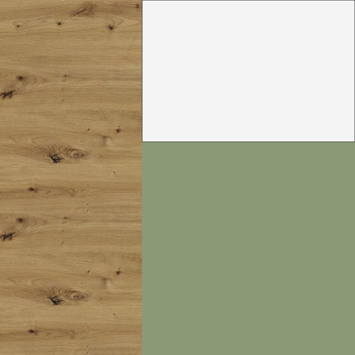 L-FORM KÜCHENZEILE Bari (16-tlg) Eiche Artisan / Blassgrün - Signalweiß - Grün, Holzwerkstoff/Metall (347/243/202cm) - Feldmann-Wohnen