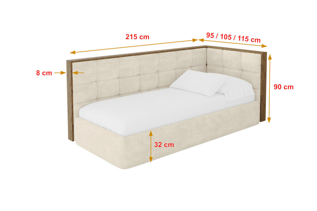 EINZELLBETT Jugendbett mit Bettkasten und Matratze H3/H4, Links - SOVY 90x200 Beige - Beige, Holzwerkstoff/Textil (90/200cm) - ALTDECOR