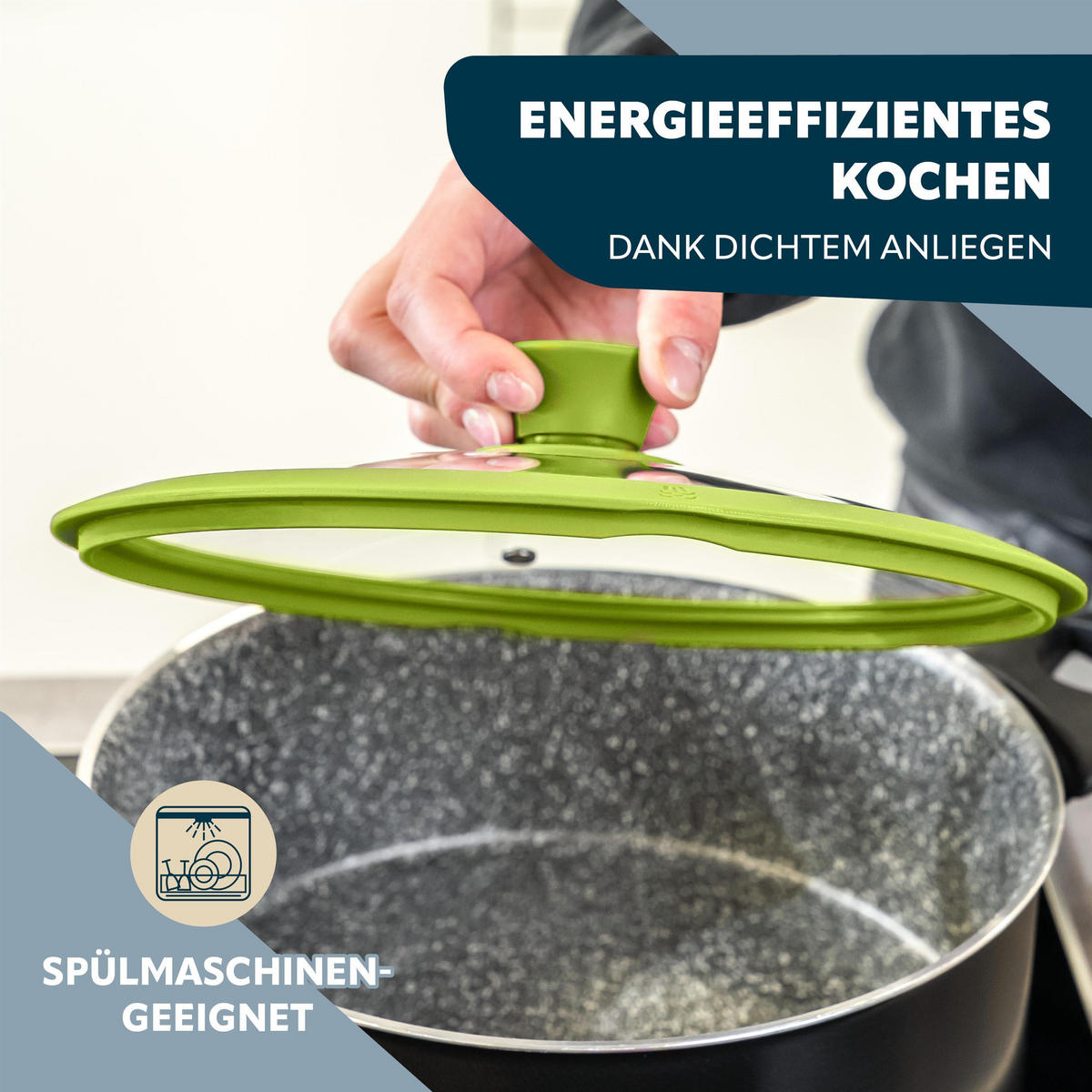 GLASDECKEL mit Silikonrand 20 cm grün - Grün, Glas (20/20/4cm) - bremermann