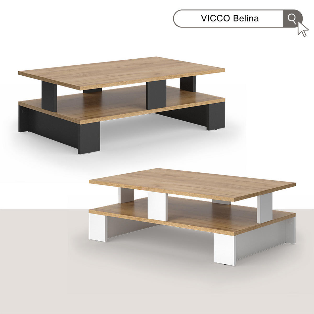 COUCHTISCH Belina Goldkraft Eiche/Anthrazit 80 x 50 cm mit zwei Ebenen - Anthrazit/Eiche Wotan, Holzwerkstoff (50/80/28cm) - Vicco