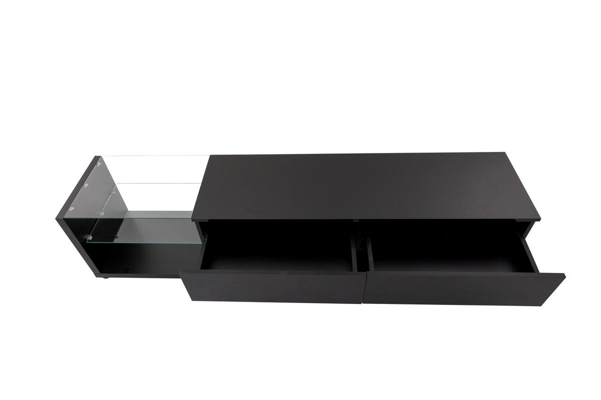 LOWBOARD mit Hochglanz-Oberfläche und Glastrennwänden, variabler LED-Beleuchtung Schwarz - Schwarz, Glas/Holzwerkstoff (170/38/36cm) - EVRYAE
