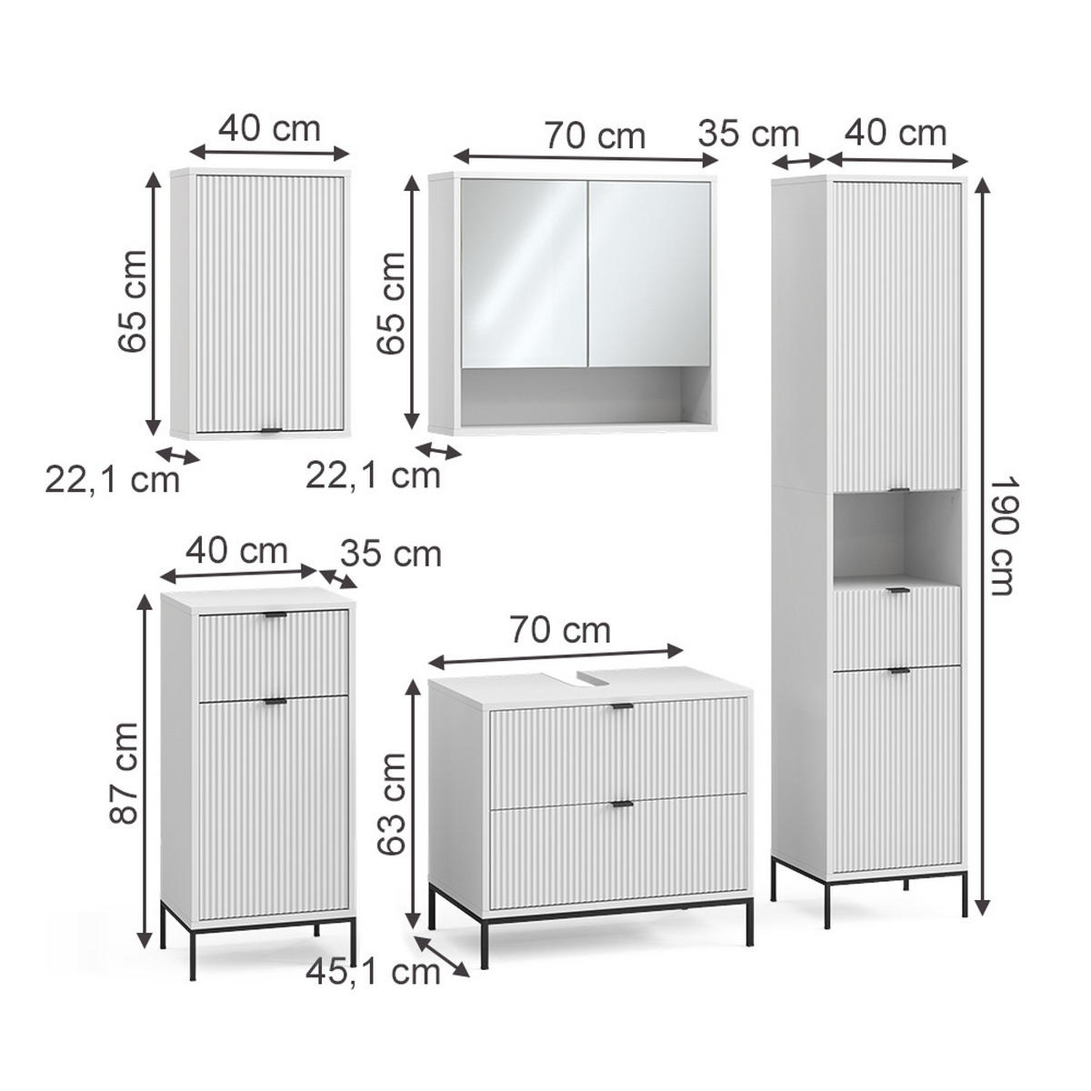 BADMÖBEL-SET Eliza Weiß 5 Teile - Weiß, Holzwerkstoff (70/63/45.1cm) - Vicco