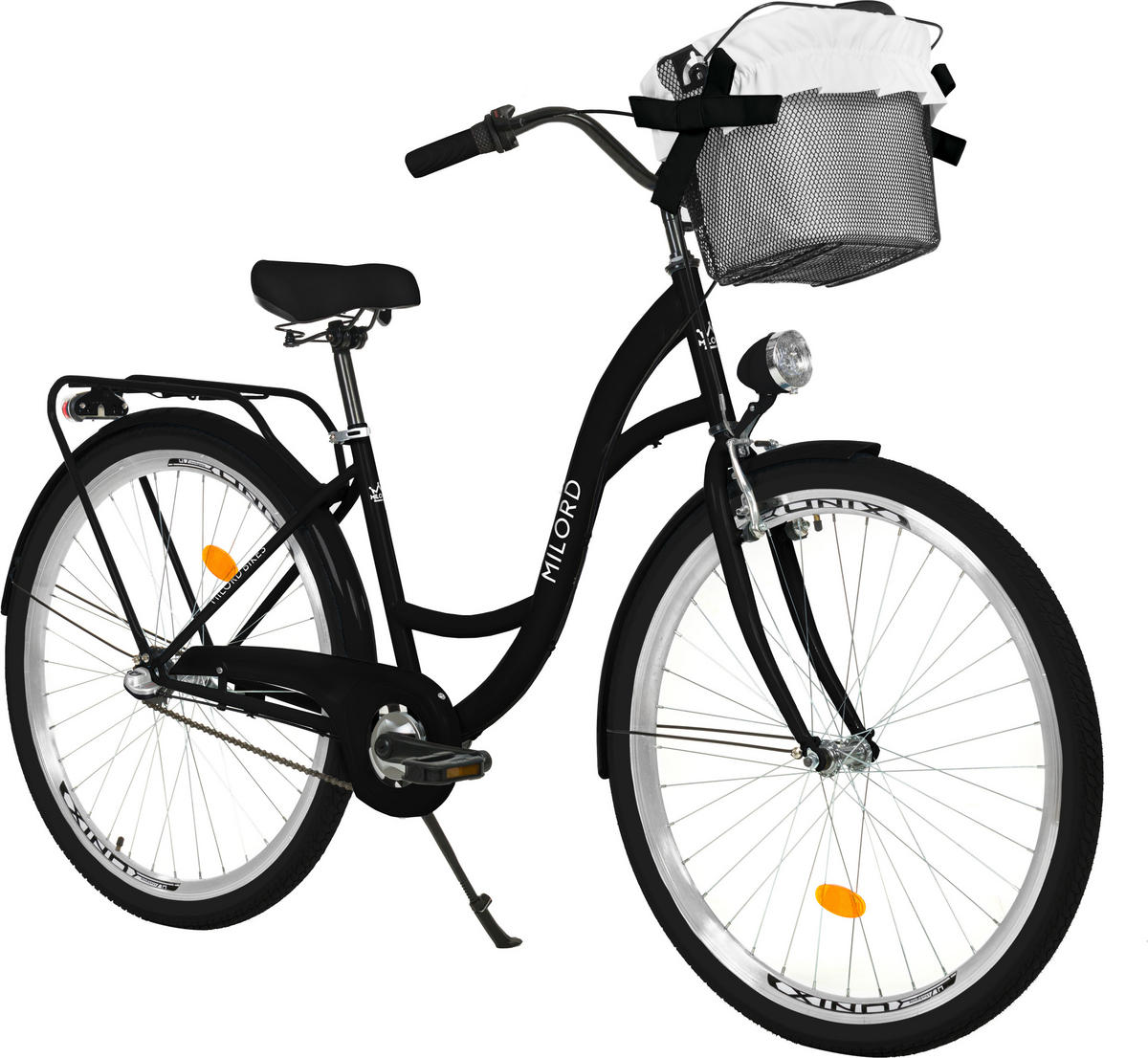 CITY-FAHRRAD Milord mit Metallkorb, 26 Zoll, Schwarz, 3-Gang - Schwarz, Metall (46cm) - Milordbikes