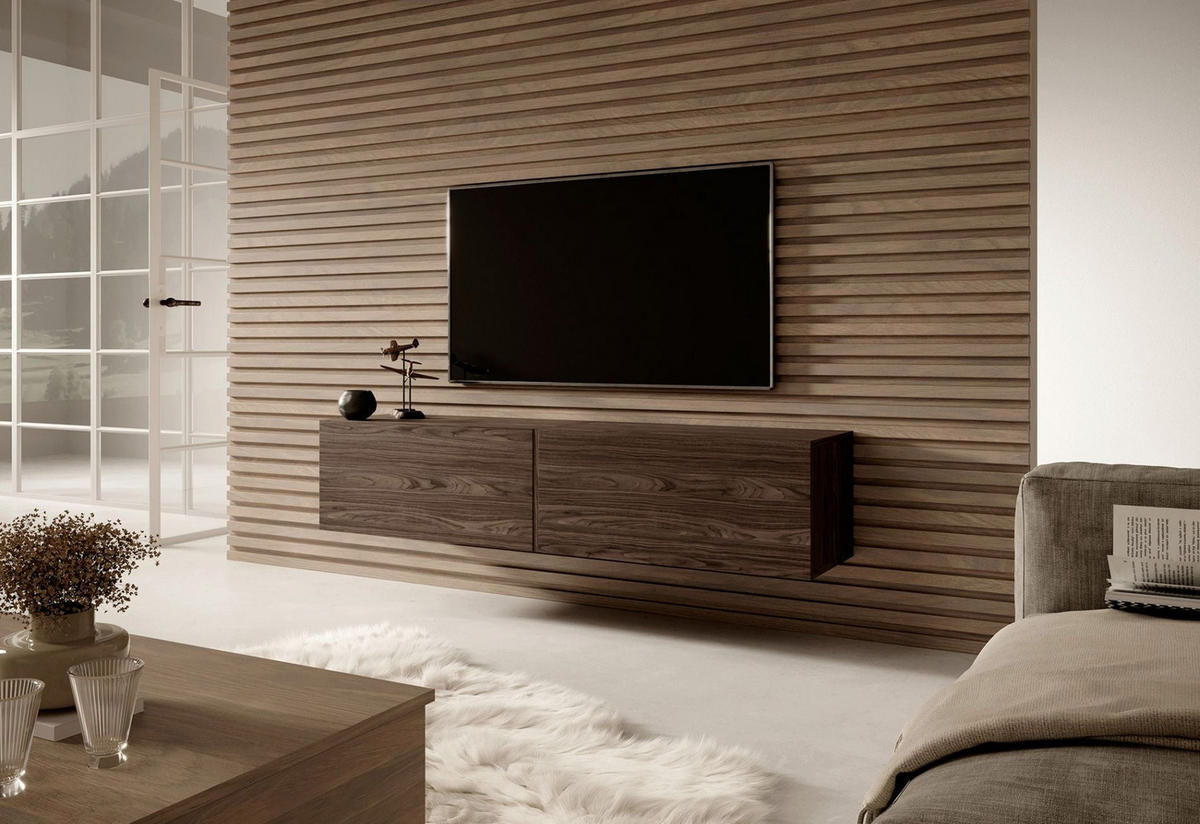TV stolek BISIRA ořech 140 cm - tmavě hnědá, kompozitní dřevo (140/30/31.6cm) - Selsey