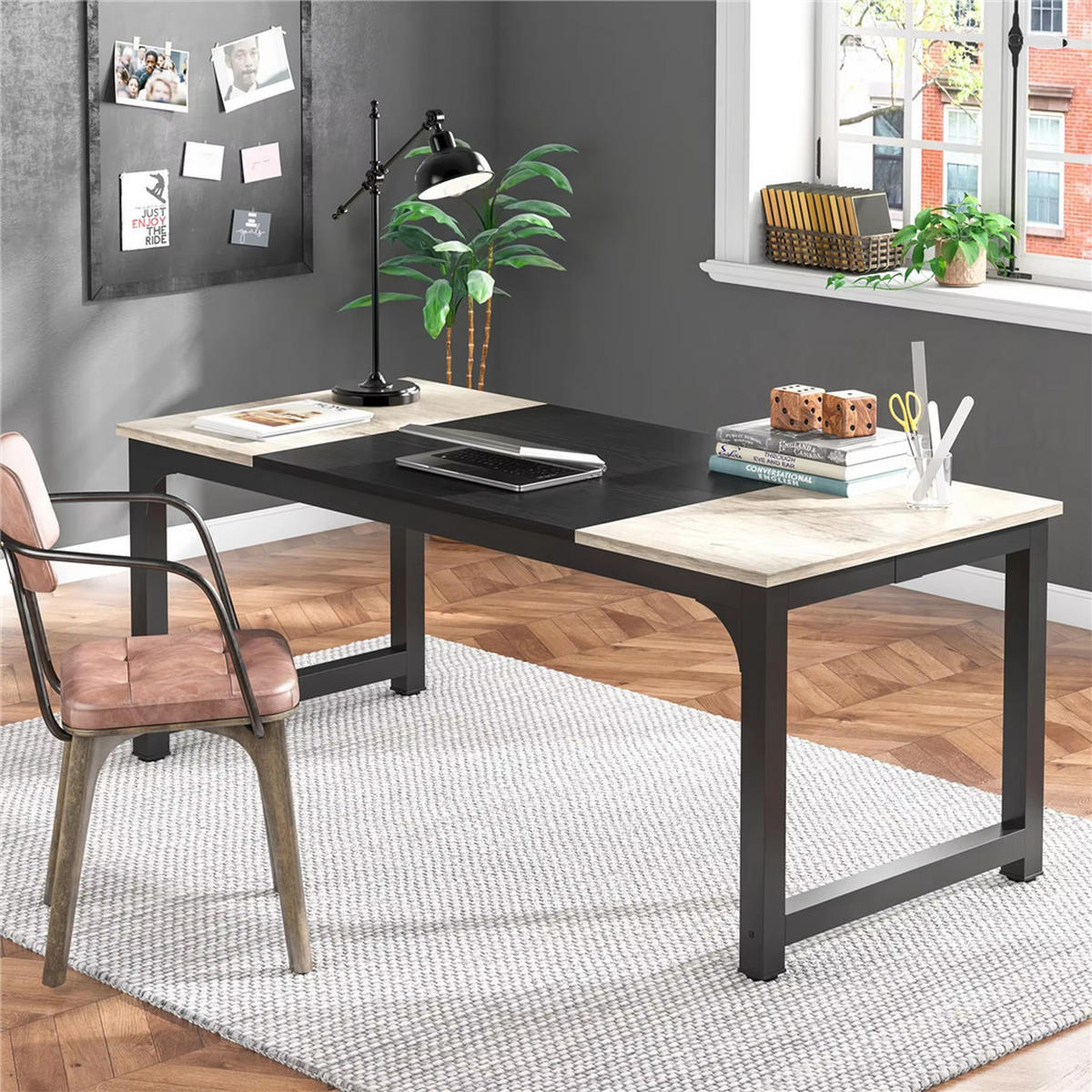 SCHREIBTISCH 180/80/75 cm Grau Schwarz Bürotisch - Grau, Holz (180/80/75cm) - Kaket