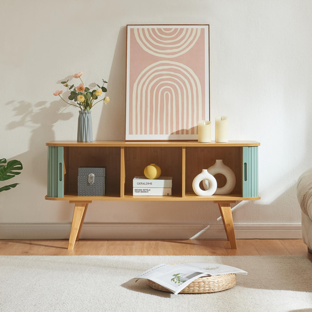 TV-ELEMENT Tysvær - Blau, Holz/Holzwerkstoff (120/58/40cm) - [en.casa]