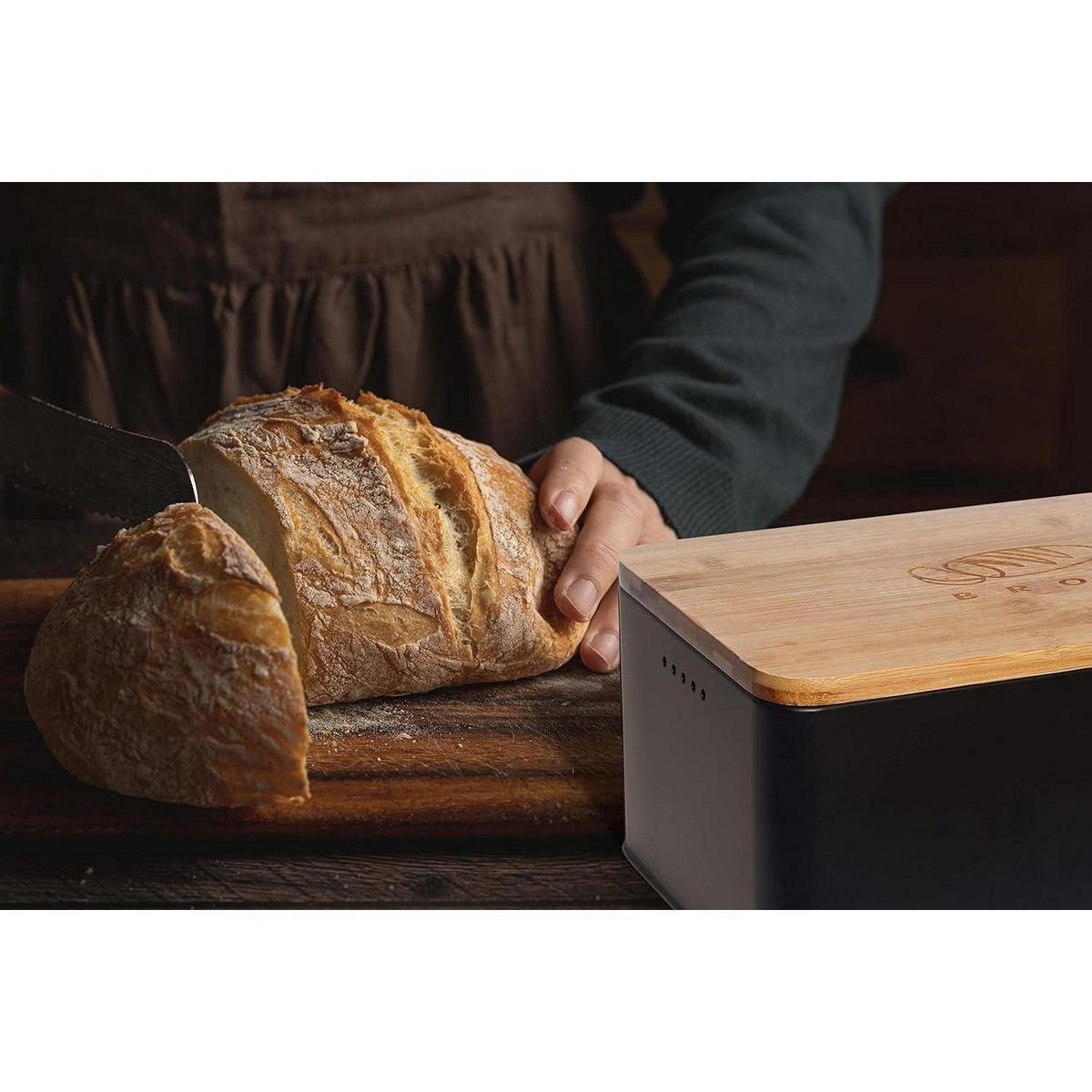 BROTKASTEN mit Schneidebrett 33 cm Schwarz Anthrazit - Schwarz, Kunststoff (21/15/33cm)