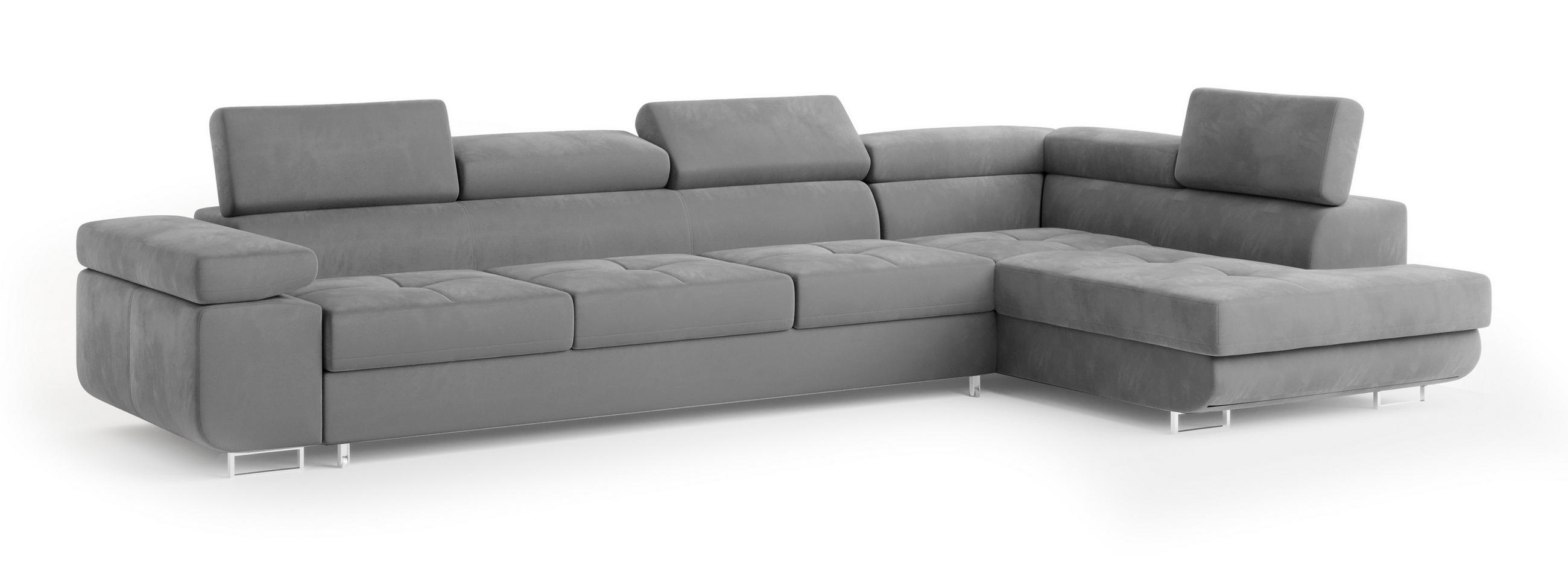 ECKSOFA VICENTE Grau Velours-Stoff mit Schlaffunktion - Grau, Holz (346/202cm) - MASSENO