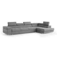 ECKSOFA VICENTE Grau Velours-Stoff mit Schlaffunktion - Grau, Holz (346/202cm) - MASSENO