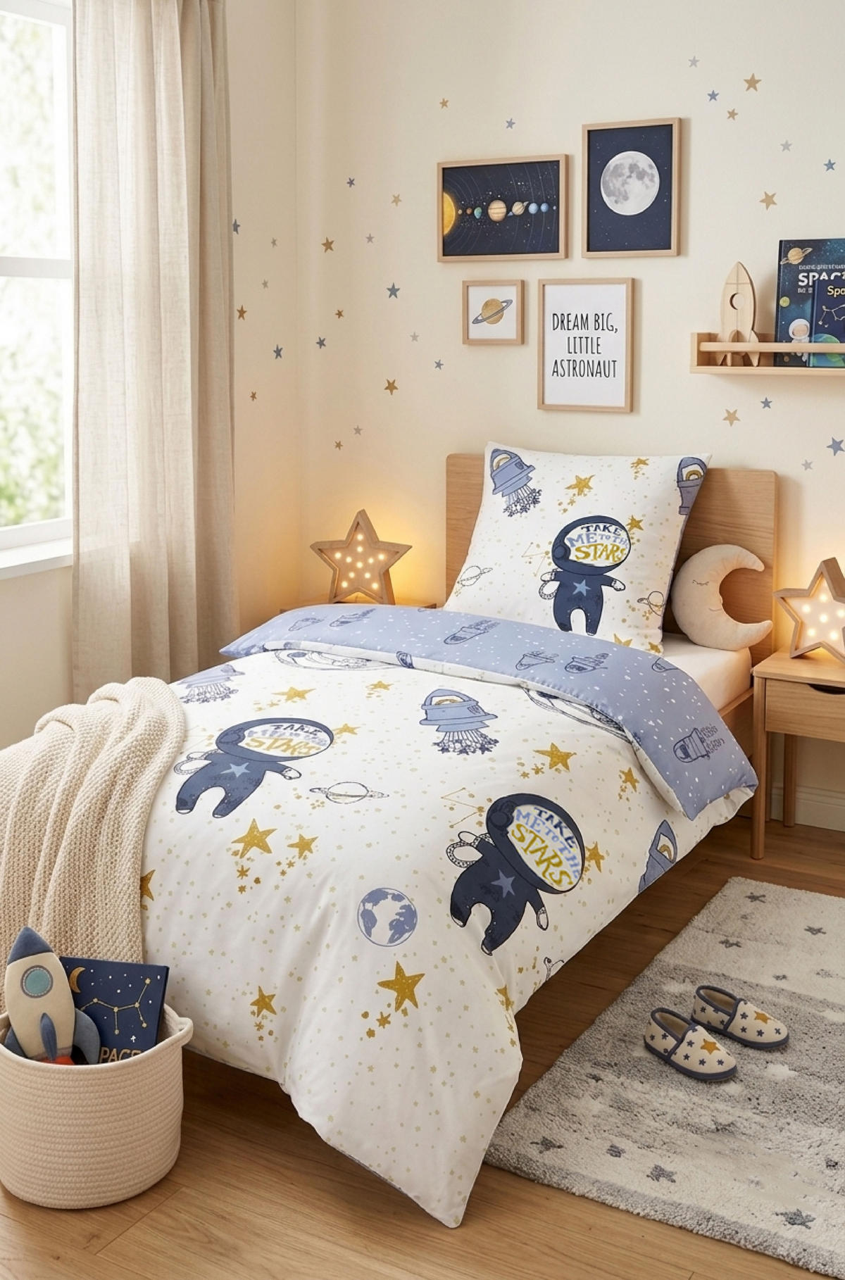 BETTWÄSCHE-GARNITUR Premium Biber Weltraum eisblau, 135x200 cm + 80x80 cm - Hellblau, Textil (135/200cm) - biberna