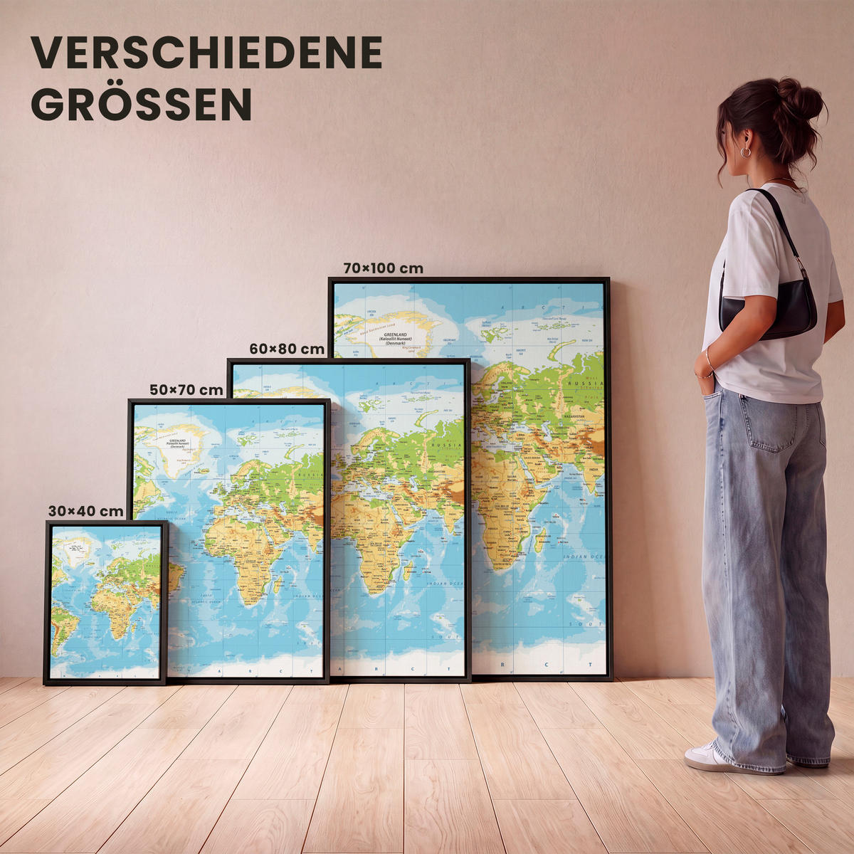 LEINWAND Bilder mit Rahmen - Weltkarte - Statistisch - Blau - Erde - Bildung - 60x80 - Blau, Textil (60/80cm) - MuchoWow