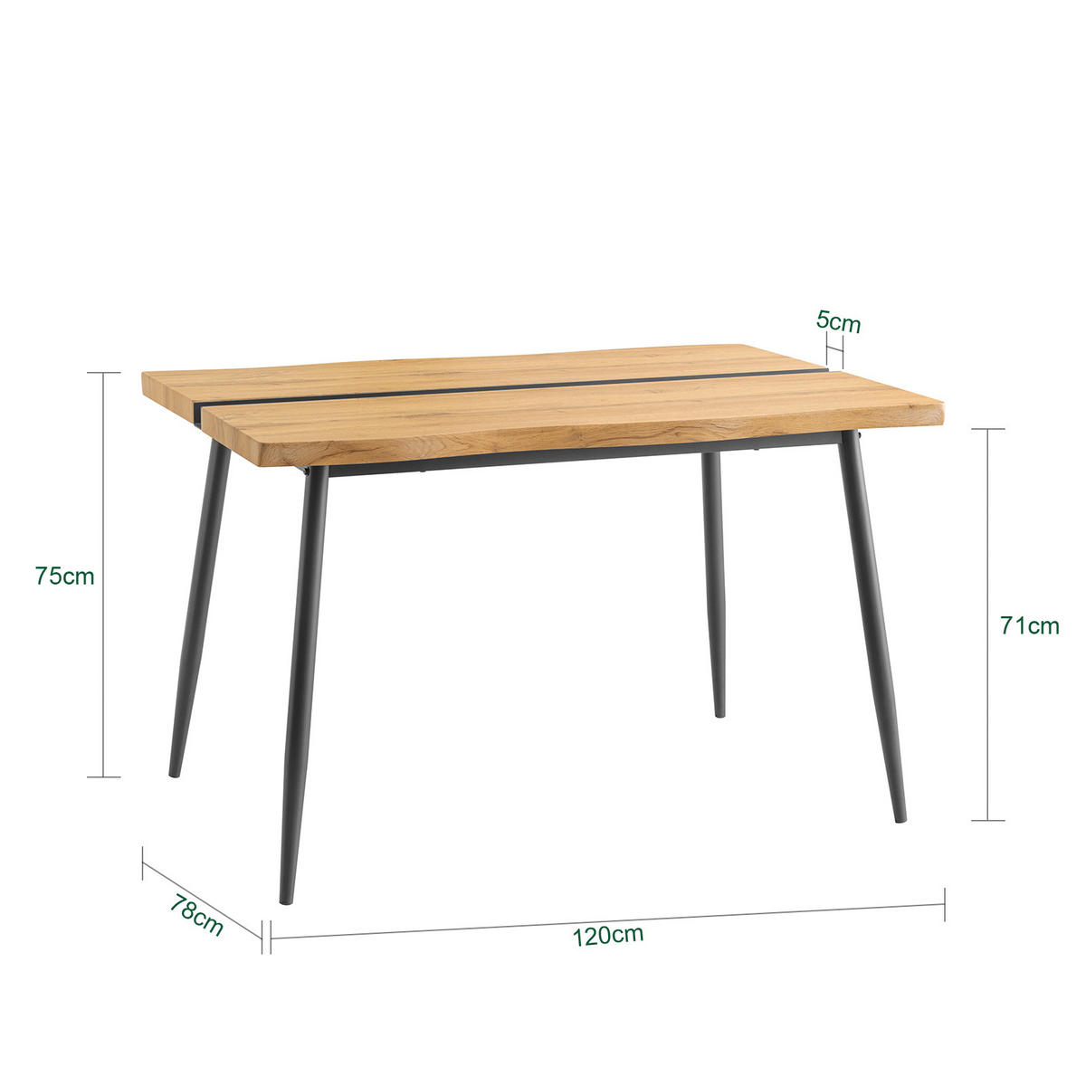 ESSTISCH Natur-Schwarz - Schwarz/Naturfarben, Holzwerkstoff/Metall (78/120/75cm) - SoBuy