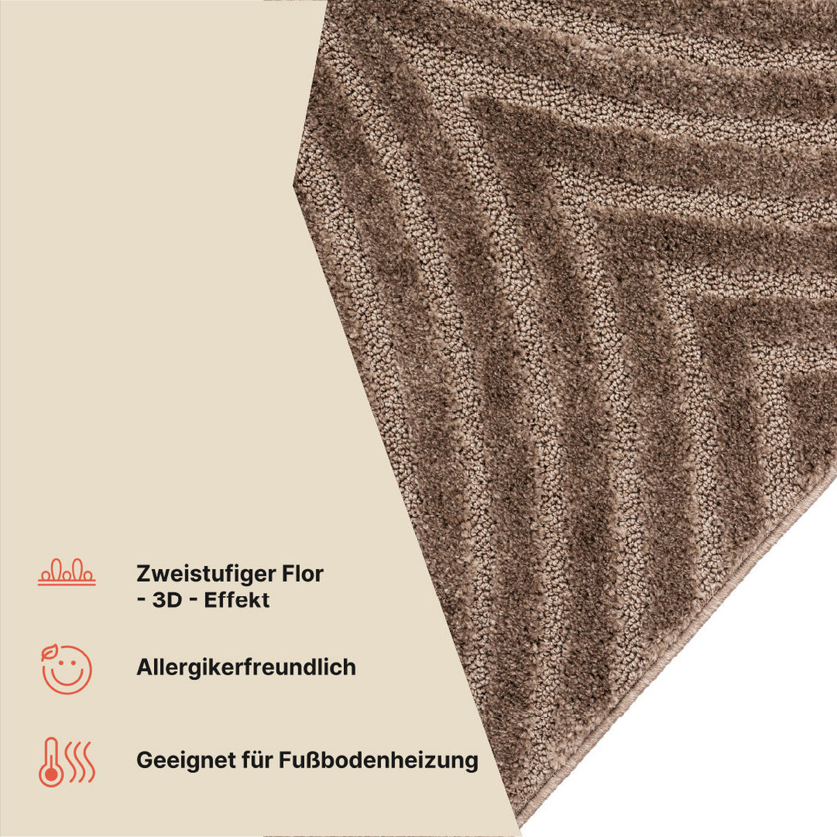 KURZFLORTEPPICH LINEA taupe Bogenmuster 3D-Struktur 140/200 cm - Taupe, Textil (140/200cm) - Tapiso