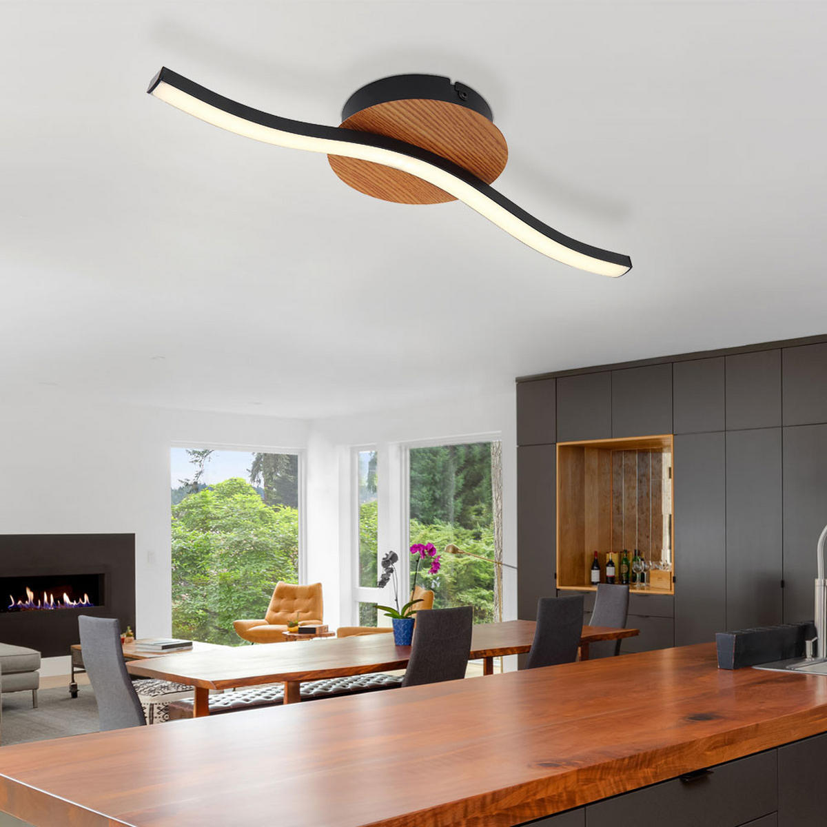 LED DECKENLEUCHTE Metall Holzoptik Schwarz - Schwarz, Metall (45/13/7.3cm)
