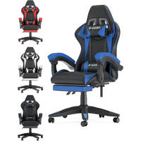 GAMINGSTUHL mit Fußstütze Ergonomisch Schwarz-Blau - Blau/Schwarz, Leder/Metall (50/134/50cm) - Kaket